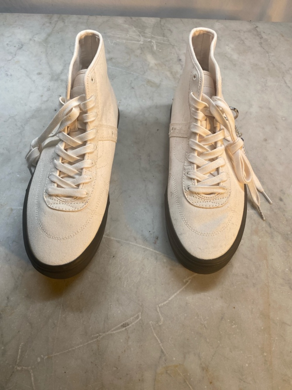 Vans High-Top Canvas Sneakers in Cream with Black Sole